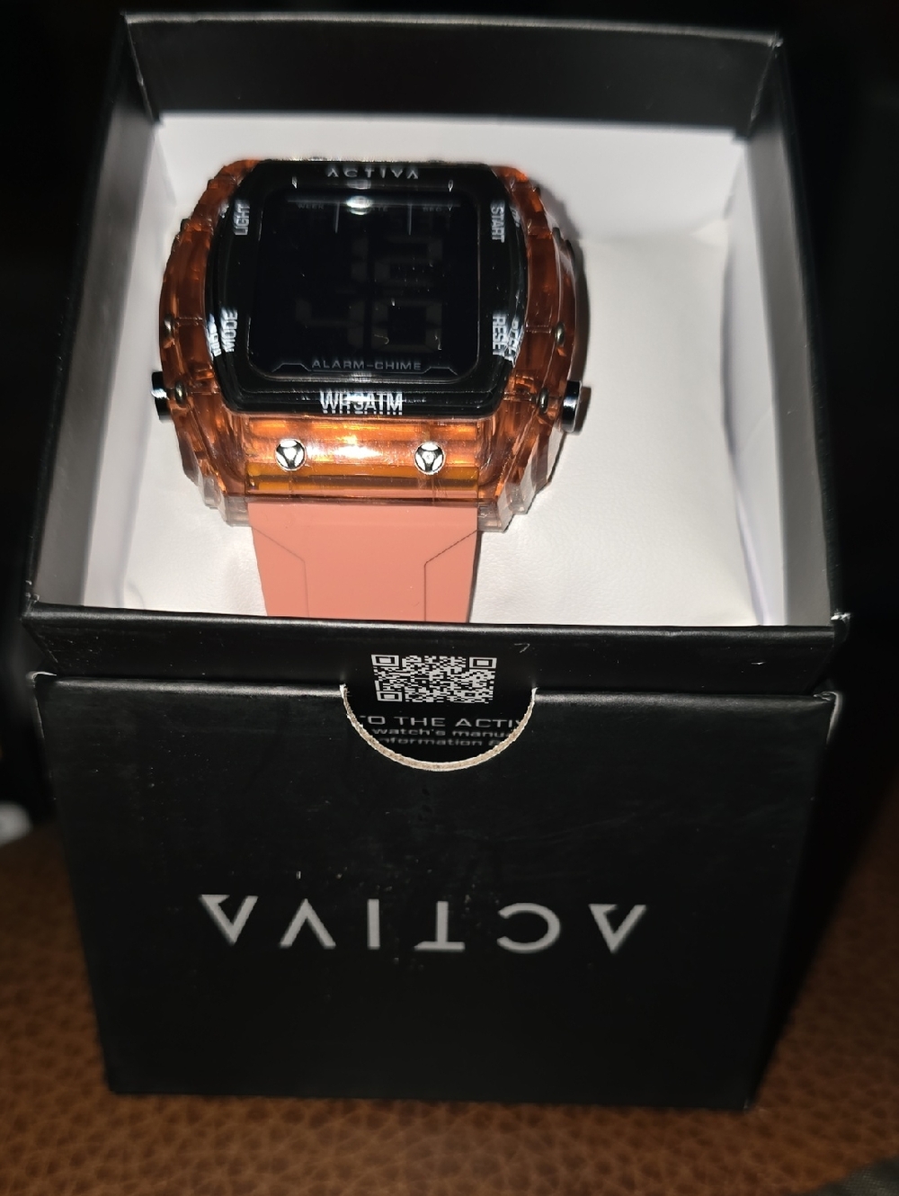 Ativa Men's Digital Watch in Transparent Amber Case with Pink Strap‎